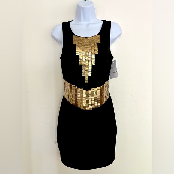 BEBE Black W/ Gold Metal Embellished
Cocktail Dress / SIZE S - Picture 2 of 7